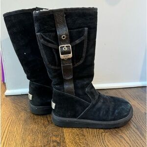 UGG 5195 Black Tall Buckle Cargo Pocket Sheepskin Boots Women's